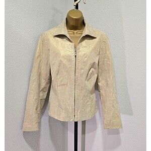 Vintage y2k Metallic Gold Suede Leather Moto Biker Jacket Women Sz 8 Cyber Glam